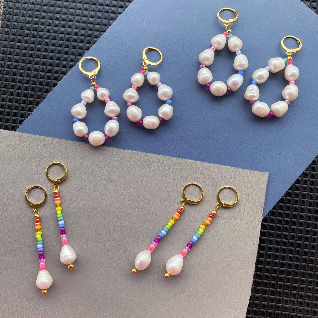 Handmade Rainbow And Freshwater Pearl Earrings, 1 of 7