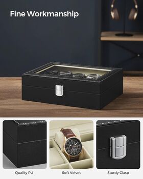 Watch Display Box With Ten Slots And Glass Lid, 6 of 9