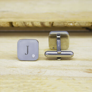 Personalised Men's Square Cufflink With Crystal, 3 of 7