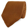 100% Polyester Diamond End Knitted Tie Caramel Brown, thumbnail 1 of 6