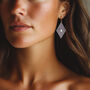 Navy And Pearlescent White Diamond Shaped Earrings, thumbnail 2 of 6
