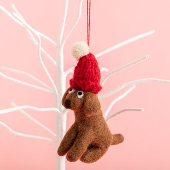 Personalised Brown Felt Dog Christmas Tree Decoration, 3 of 5