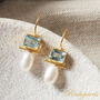 Blue Topaz And White Pearl Statement Gold And Silver Drop Earrings, thumbnail 8 of 9