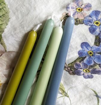 Eight Tapered Dinner Green And Blue Colour Mix Candles | Scandi Colours, 2 of 3