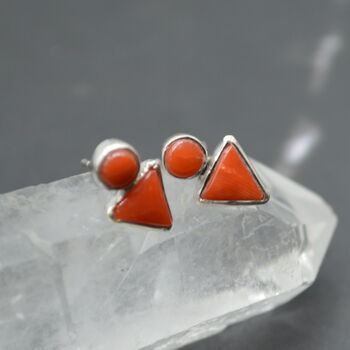 Red Coral Silver Stud Earrings, 3 of 4