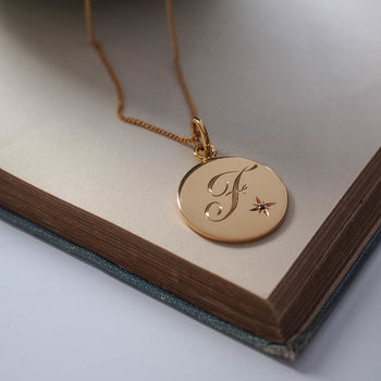 Birthstone Initial Necklace In Yellow Gold, 7 of 9