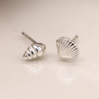 Mismatched Sterling Silver Shell Stud Earrings, 3 of 7