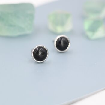 Sterling Silver Genuine Black Onyx Stud Earrings, 7 of 11