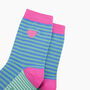 Embroidered Heart Striped Combed Cotton Socks In Blue, thumbnail 2 of 4