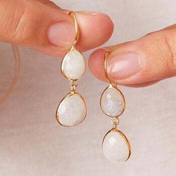 White Moonstone Double Gemstone Dangle Earrings, 2 of 12