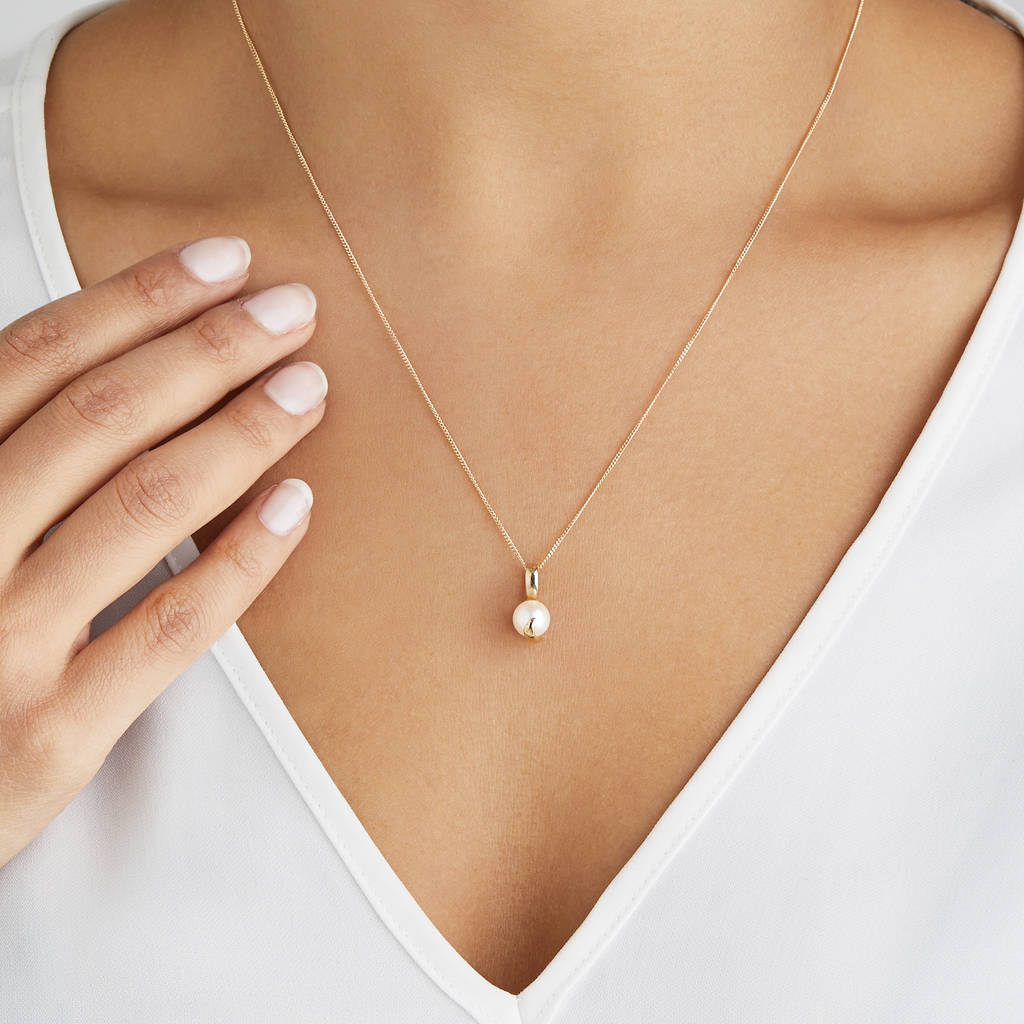 Solid 9ct Gold Single Pearl Pendant Necklace, 1 of 6