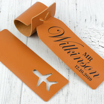 Mr And Mrs Pair Of Personalised Leather Luggage Tags, 2 of 3