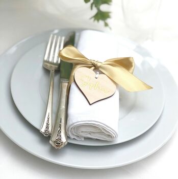 Wooden Heart Place Card Setting Personalised Favour, 5 of 12