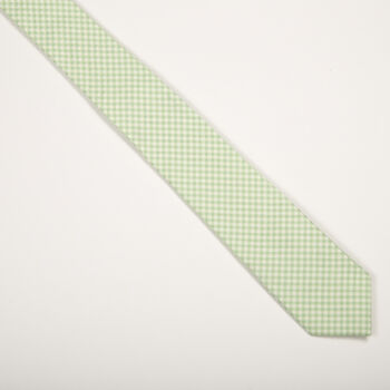 Mens Mint Green Gingham Slim Tie, 10 of 12