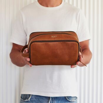 Personalised Fold Out Leather Wash Bag For Men, 3 of 8