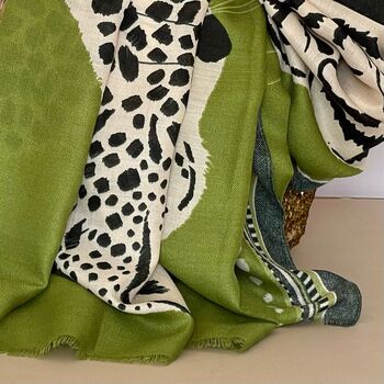 Tiger And Leopards Scarf In Green, 5 of 5