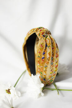 Yellow Sprinkle Beaded Twist Knot Headband, 3 of 5