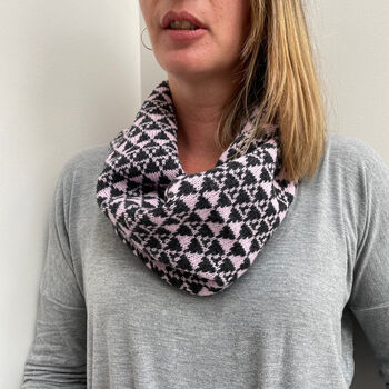 Ladies Knitted Lambswool Snood With Geometric Triangles, 4 of 8