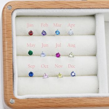 Sterling Silver Three Prong Birthstone Stud Earrings, 3 of 12