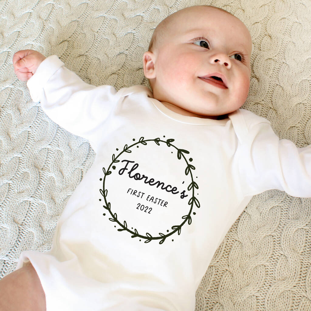 Botanical Baby's First Easter, Personalised Babygrow, 1 of 3