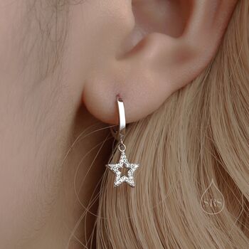 Sterling Silver Tiny Cz Star Huggie Hoop Earrings, 6 of 10