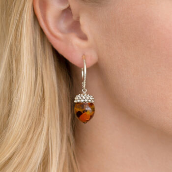 Large Sterling Silver Baltic Amber Acorn Drop Earrings, 4 of 6