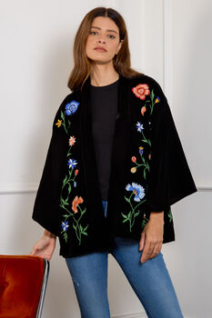 Regal Floral And Bird Embroidery Velvet Luxury Kimono, 5 of 7