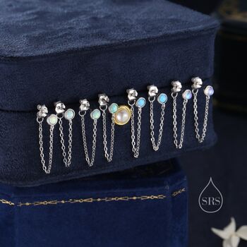 Sterling Silver Blue Opal And Chain Ear Jacket, 7 of 11