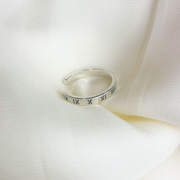 Sterling Silver Engraved Roman Numerals Adjustable Ring, 4 of 5