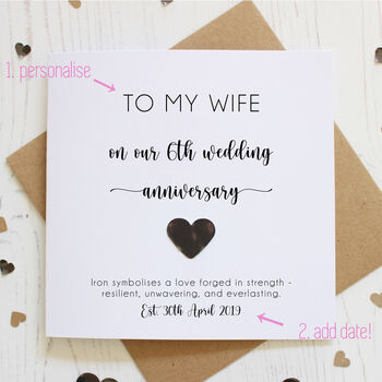 Personalised 6th Anniversary Card With Iron Heart, 7 of 7