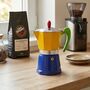 Italian Moka Pot Espresso Maker In Yellow And Blue, thumbnail 3 of 5