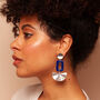 Inez – Blue And Silver Fan Art Deco Acrylic Statement Dangle Earrings, thumbnail 2 of 6