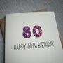 Personalised Happy 80th Glitter Milestone Birthday Card, thumbnail 4 of 6