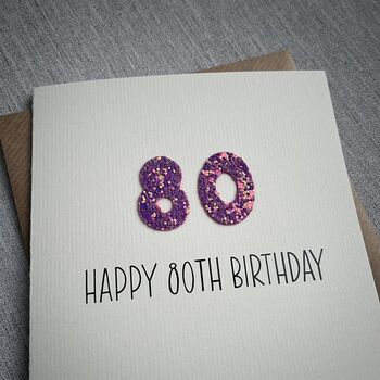 Personalised Happy 80th Glitter Milestone Birthday Card, 4 of 6