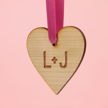 Personalised Initials Wooden Heart Hanging Decoration, 2 of 3