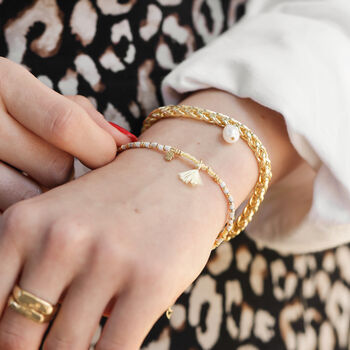 White Semi Precious Beaded Bracelet In Gold Plating, 3 of 3