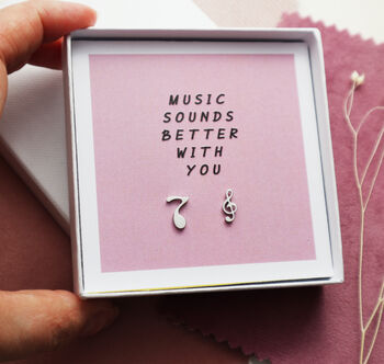 'Music Sounds Better With You' Quote Stud Earrings, 2 of 5