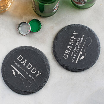 Personalised Funny Fishing Pun Slate Coaster, 2 of 8