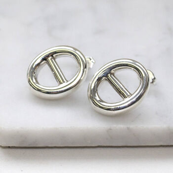 Chunky Oval Link Sterling Silver Stud Earrings, 5 of 7