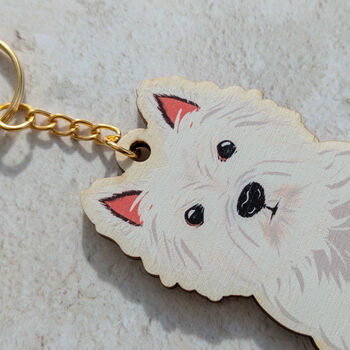 West Highland Terrier Dog Wooden Keyring With Optional Christmas Card, 6 of 11