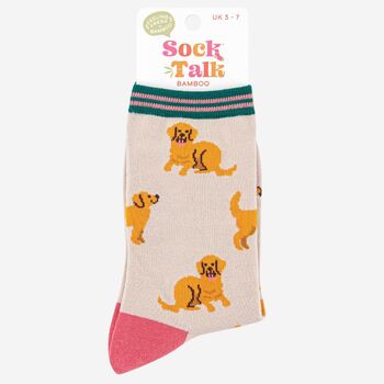 Women's Bamboo Socks Cream Golden Retriever, 4 of 4