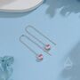Tiny Pink Cz Heart Threader Earrings In Sterling Silver, thumbnail 5 of 12