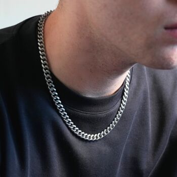 Silver 8mm Matte Cuban Chain Necklace, 2 of 8