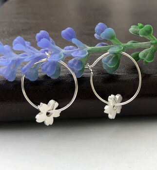 Sterling Silver Cherry Blossom Flower Hoop Earrings, 4 of 9