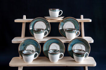 Turquoise Set Of Six Porcelain Espresso Cup And Saucer, 10 of 12