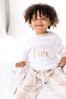 'When I Wake' Personalised Embroidered Birthday Checked Pyjamas, 3 of 5