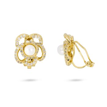 Flower Pearl Clip On Earrings, 2 of 2
