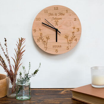 Personalised Engraved Wooded Wedding Anniversary Clock, 4 of 4