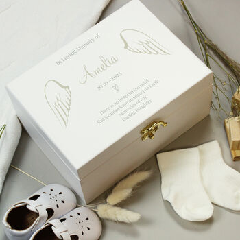 Personalised Angel Wings Memorial White Wooden Box, 2 of 2