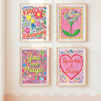 Unicorn And Floral Nursery Print Set – Set Of Nine Whimsical Wall Art Prints, 4 of 12